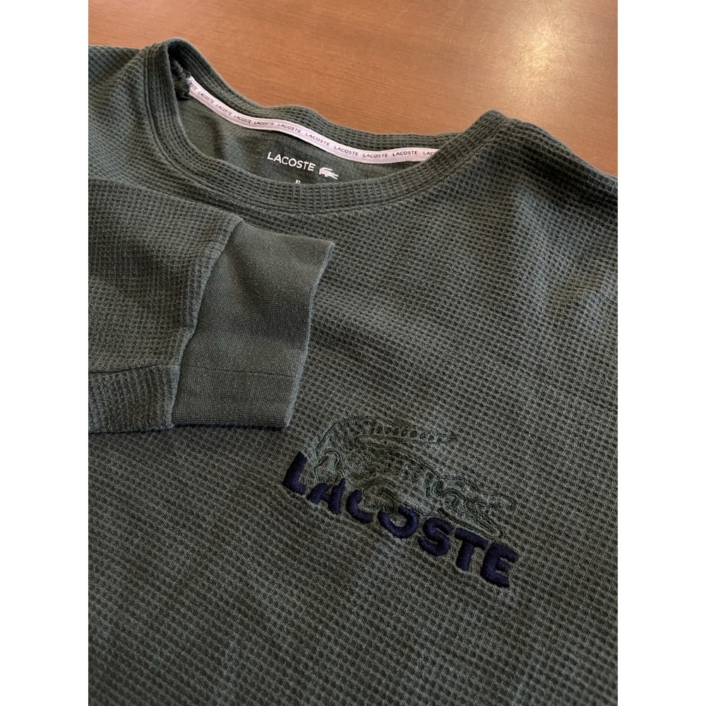 Lacoste Croc Thermal Waffle Knit Sleep Shirt Men XL Green Long Sleeve Preppy